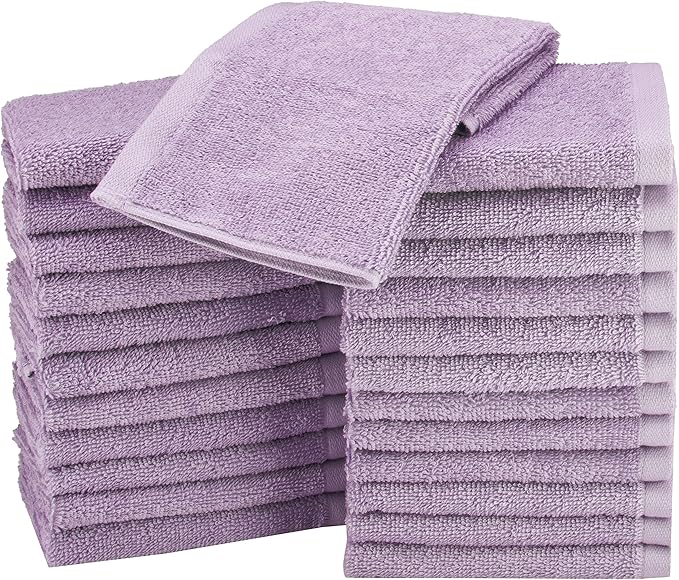 Basics face Towels for bathroom, 100 Cotton Extra Absorbent washcloth, Fast Drying - salon towel - 24 Pack Lavender (12 x 12 inches)