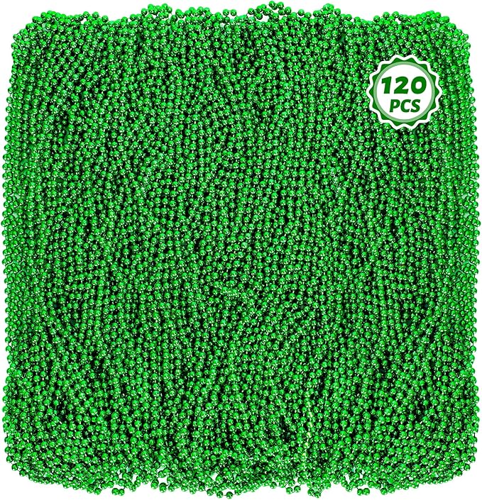 Mardi Gras Beads, 120 PCS Mardi Gras Accessories, 33 IN Green Bead Necklaces, St Patricks Day Parade Throws Bulk Party Beads Favors for Christmas Carnival Pirate Decorations
