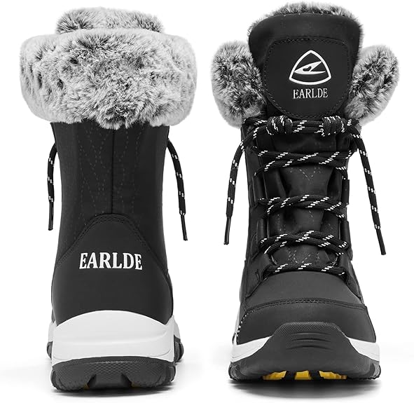 EARLDE Women's Snow Boots With Waterproof Lace Up Mid-Calf Outdoor Winter Deep Tread Rubber Sole