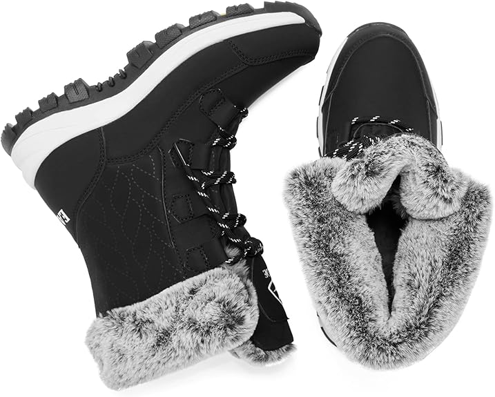 EARLDE Women's Snow Boots With Waterproof Lace Up Mid-Calf Outdoor Winter Deep Tread Rubber Sole
