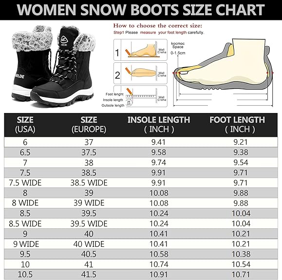 EARLDE Women's Snow Boots With Waterproof Lace Up Mid-Calf Outdoor Winter Deep Tread Rubber Sole