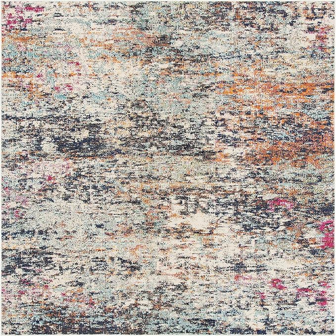 SAFAVIEH Madison Collection 8' Square BlackGold MAD460Z Modern Abstract Non-Shedding Living Room Dining Bedroom Area Rug