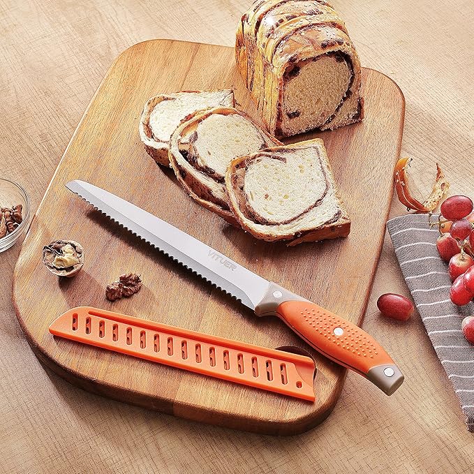 Bread Knife with Cover, 8 inch Serrated Bread Knife for homemade bread, Bread Cutter Ideal for Slicing Homemade Bread, Bagels, Cake (8-Inch Blade with 5-Inch Handle)