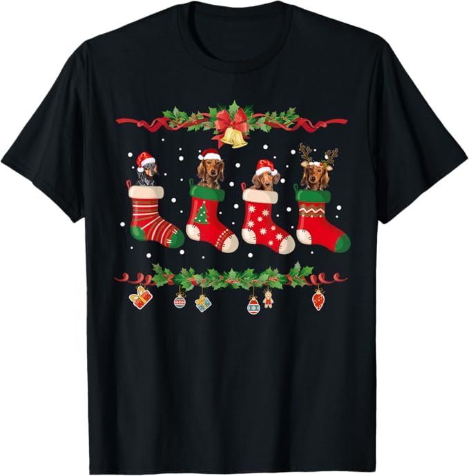 Dachshund Christmas Shirt Stocking Dog Xmas Sweater T-Shirt for Men Women Kids