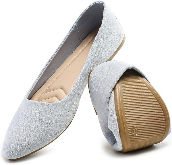 HEAWISH Women™s Light Blue Flats Shoes Comfortable Suede Pointed Toe Slip On Casual Ballet Flats Dress Shoe Flats