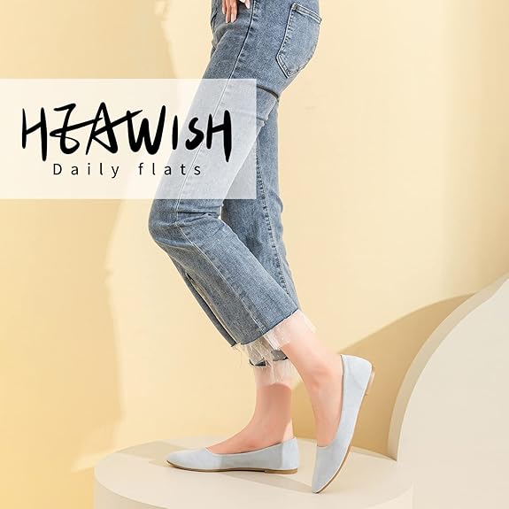 HEAWISH Women™s Light Blue Flats Shoes Comfortable Suede Pointed Toe Slip On Casual Ballet Flats Dress Shoe Flats