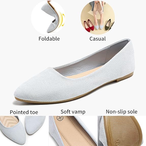 HEAWISH Women™s Light Blue Flats Shoes Comfortable Suede Pointed Toe Slip On Casual Ballet Flats Dress Shoe Flats