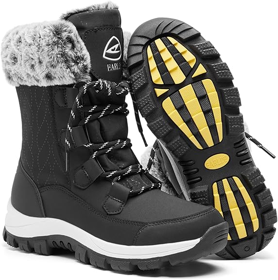 EARLDE Women's Snow Boots With Waterproof Lace Up Mid-Calf Outdoor Winter Deep Tread Rubber Sole