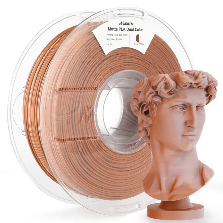AMOLEN Matte PLA 3D Printer Filament - Dual Color Brown White Filament, Smooth Finish Color Change 3D Printing Filament 1.75mm