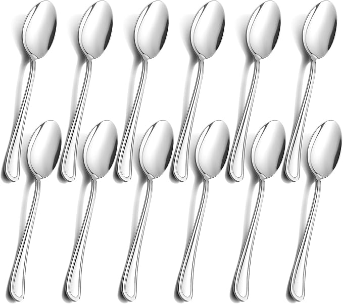 Dinner Spoons Set of 12, E-far 7.9 Inch Stainless Steel Soup Spoons Tablespoons for Home, Kitchen or Restaurant, Non-toxic & Mirror Polished, Easy to Clean & Dishwasher Safe