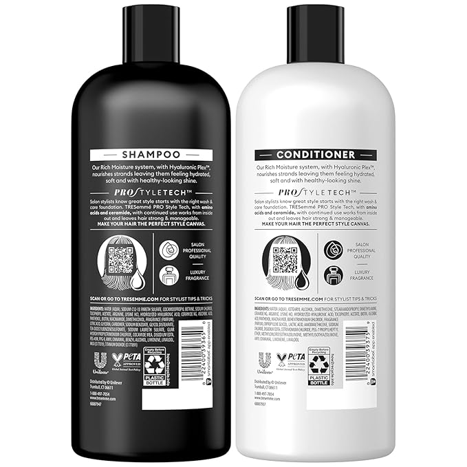 TRESemm Shampoo & Conditioner, Rich Moisture - Moisturizing Hair Care with Hyaluronic Acid, Paraben-Free, 28 Oz Ea