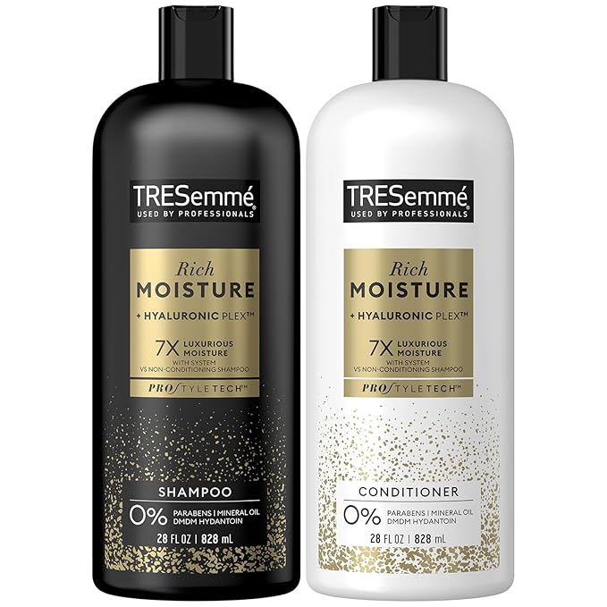 TRESemm Shampoo & Conditioner, Rich Moisture - Moisturizing Hair Care with Hyaluronic Acid, Paraben-Free, 28 Oz Ea