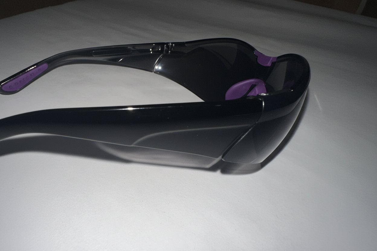 Cruisin Safety Glasses Black Frame & Flash Mirror Lens Purple Frame & Lens