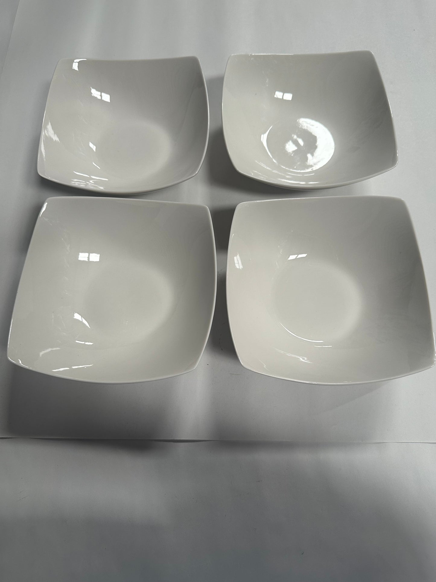 Modern White Ceramic Serving Bowls, Square Design, Set of 4