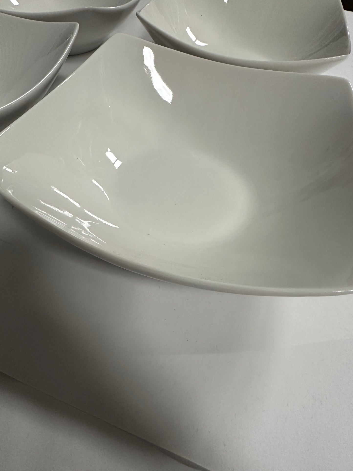 Modern White Ceramic Serving Bowls, Square Design, Set of 4