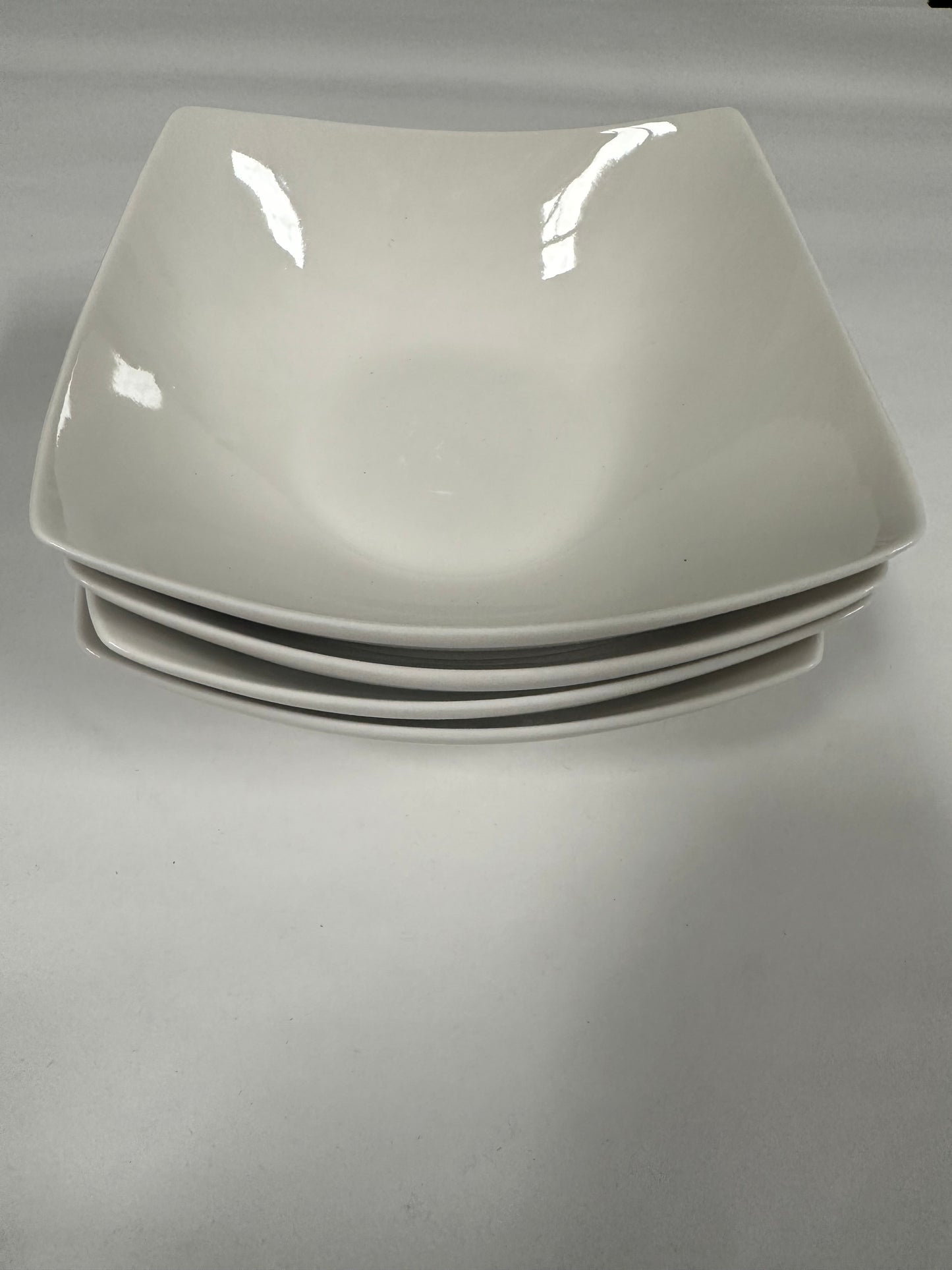 Modern White Ceramic Serving Bowls, Square Design, Set of 4
