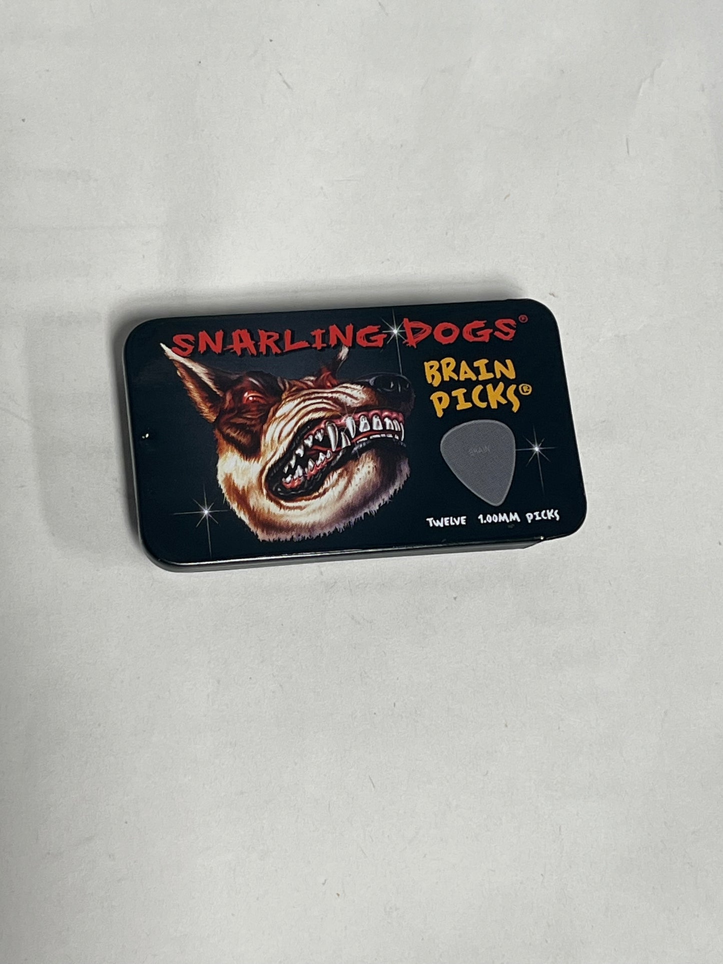 D'Andrea Snarling Dog Brain Nylon Guitar Picks 12 Pack with Tin Box (Gray, 0.53mm)