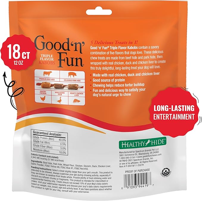 Good'N'Fun Triple Flavored Rawhide Kabobs for Dogs (12oz)