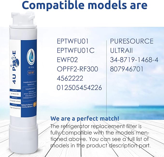 Replacement for EPTWFU01, Ultra 2, EWF02, 012505454226, 4562222 Refrigerator Water Filter, Pack of 2