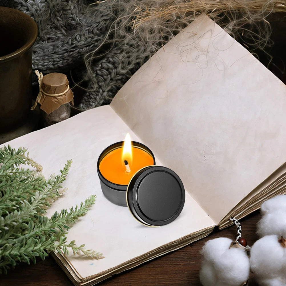 4pcs Iron Candle Jars Black Lids Diy Candle Tin Empty Storage Container Home Decor (4 pcs) 2 small 2 medium.