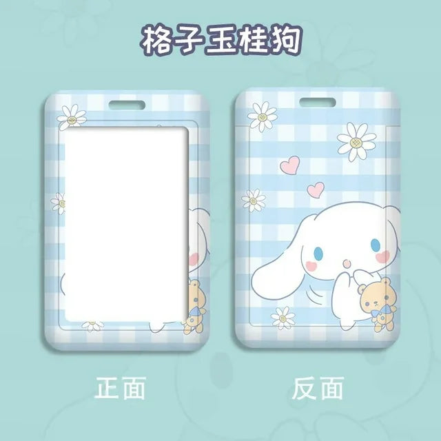 Original Sanrio PVC Anime Card Holder Cinnamoroll Lanyard ID Protective Case Anti-lost Hanging Neck Bag Cartoons Cute Card Cover