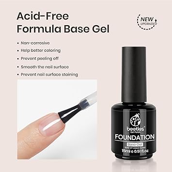 Beetles 2 Pcs 15ml No Wipe Gel Top Coat and Base Coat Set - Shine Finish and Long Lasting, Soak Off LED Nail Lamp Gel Base Top Coat Finish Nail Art Design Manicure Valentines Day Gifts for Women