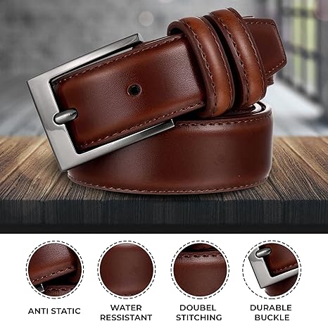 Marinos Men Genuine Leather Dress Belt with Single Prong Buckle