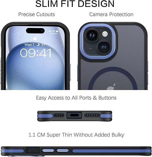 BENTOBEN for iPhone 15 Plus Case, Phone Case iPhone 15 Plus Magnetic Case Compatible with MagSafe Translucent Matte Shockproof Anti-Fingerprint Protective Cover for iPhone 15 Plus 6.7 (Blue)