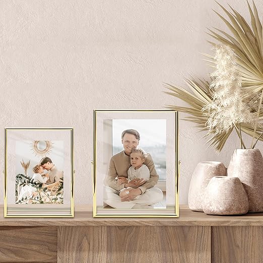 Vienrose Gold Floating Picture Frames for 5x7 4x6 3x5 Pictures, High Definition Double Sided Glass Picture Frame Tabletop Photo Frame, Gifts for Home Wedding Party Office Decor (6" x 8")