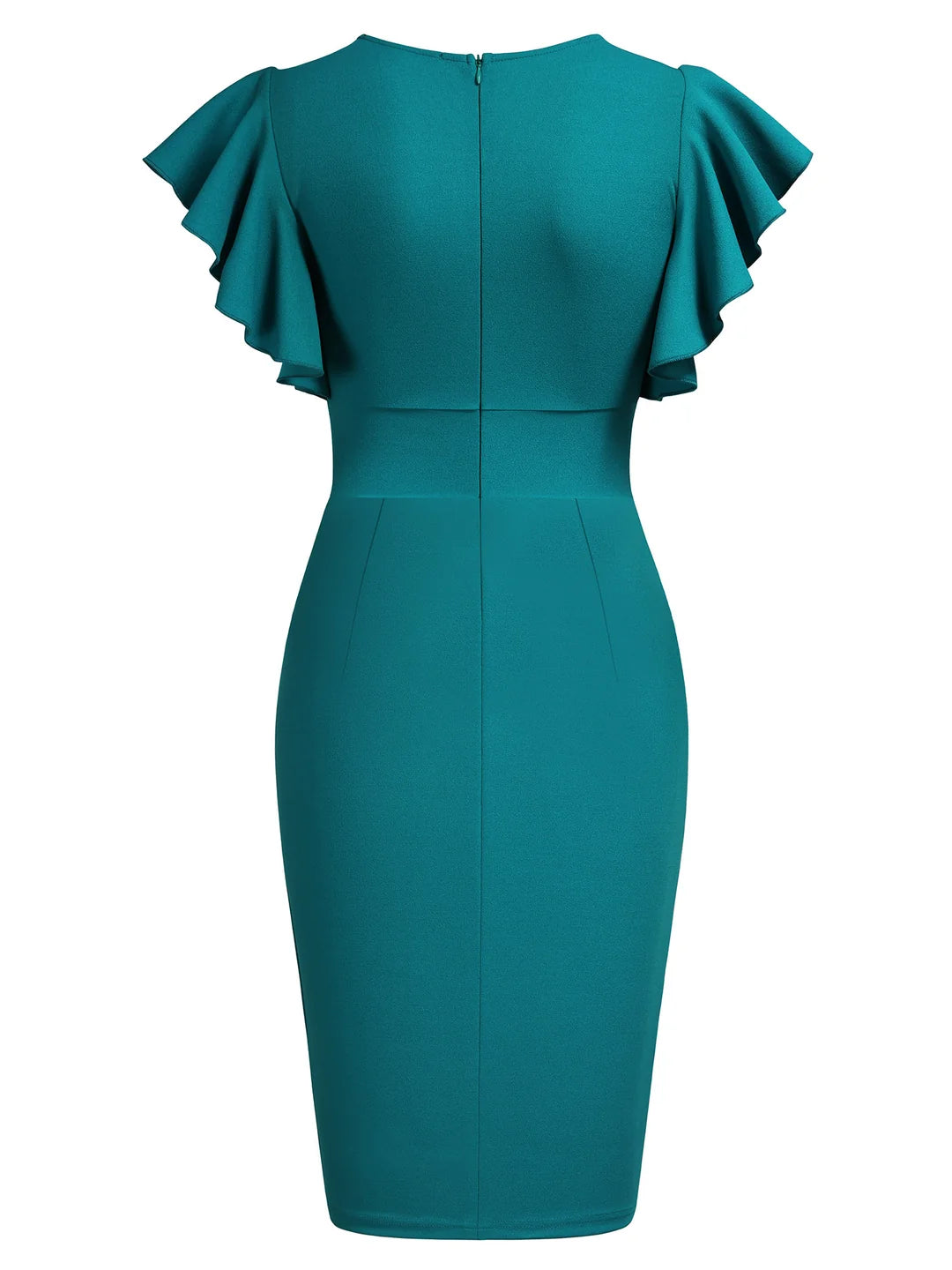 Knitee Women's Deep V Neck Ruffle Sleeves Cocktail Party Pencil formal dress