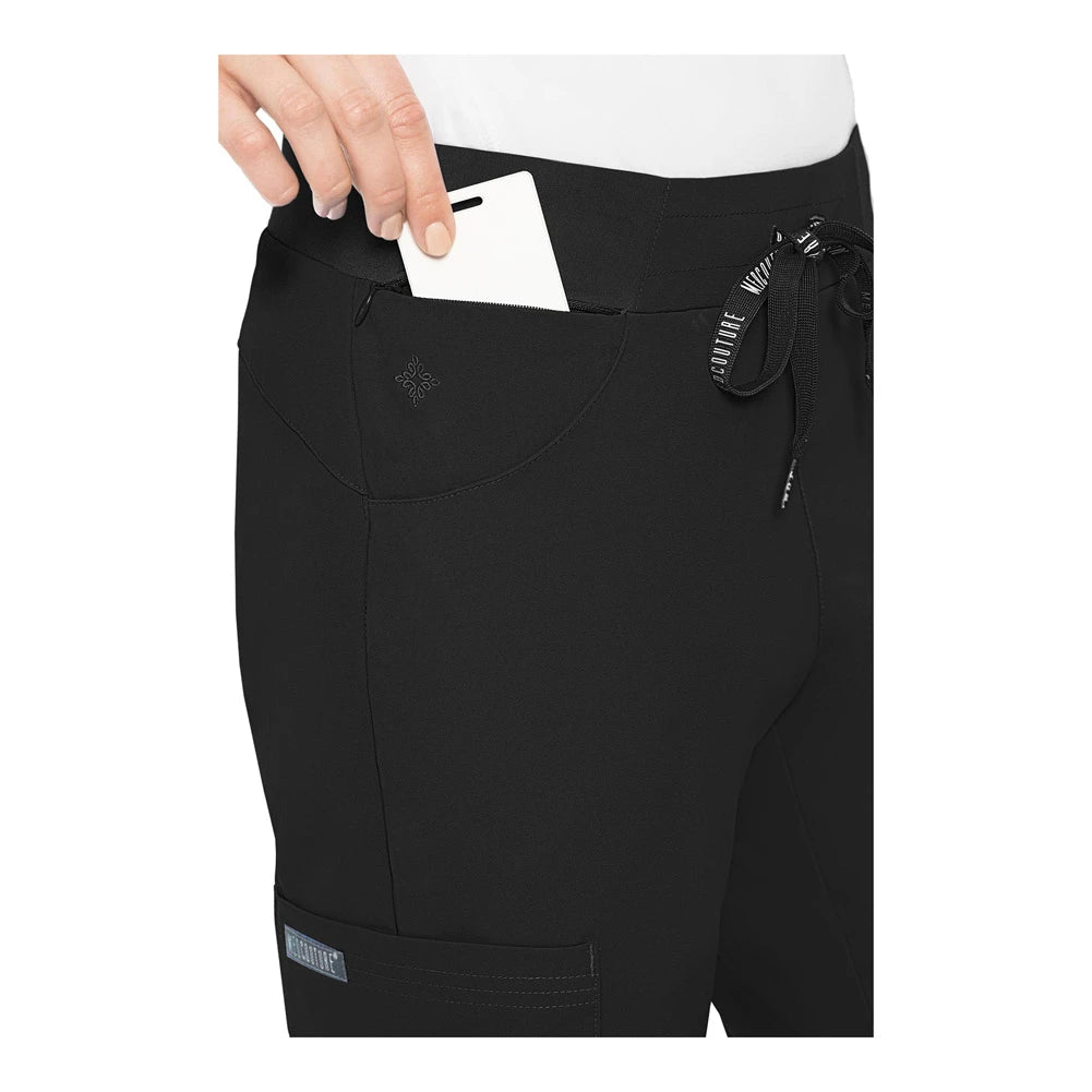 Med Couture Peaches Women's Scoop Pocket Pant, 8733, Black, ST