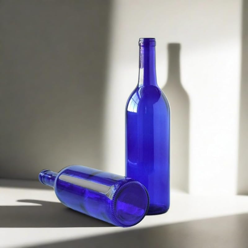 Empty Blue Wine Bottles, Stunning Blue Wine Bottle Decor, 750ml - DIY Projects, Decor And Bottle Trees, Pack Of 2