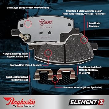 Raybestos Premium Raybestos Element3 EHT - Replacement Rear Brake Pad Set for Select 96-02 Ford Crown Victoria, 96-02 Lincoln Town Car and 96-02 Mercury Grand Marquis Model Years (EHT674AH)