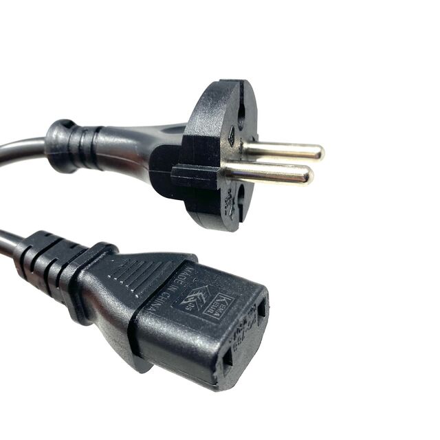 Power Cord Black CEE 7/17 To IEC 320-C17 H05VV-F 2074232M071C(R) | Male Pins (Blades) to Female Sockets (Slots)