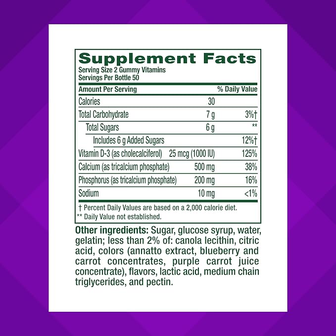 Vitafusion Calcium 500Mg Gummy Vitamins for Adults Creamy Swirled Fruits Dietary Supplement, 100 Count