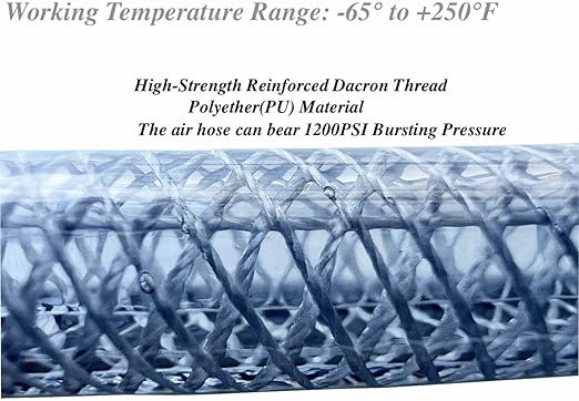Polyurethane(PU) Air Hose 1/4-Inch x 100ft Reinforced, lightweight Anti-low temperature 300PSI with 1/4 Swivel Industrial Quick Coupler and Plug, Bend Restrictor, Silver Gray(100)