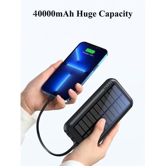 UYAYOHU Power-Bank-Solar-Portable-Charger - 40000mAh Power Bank Large Capacity Built in 3 Output and 1 Input Cables and Flashlight 5V3.1A Fast Charger Compatible with All Smart Phones and Devices