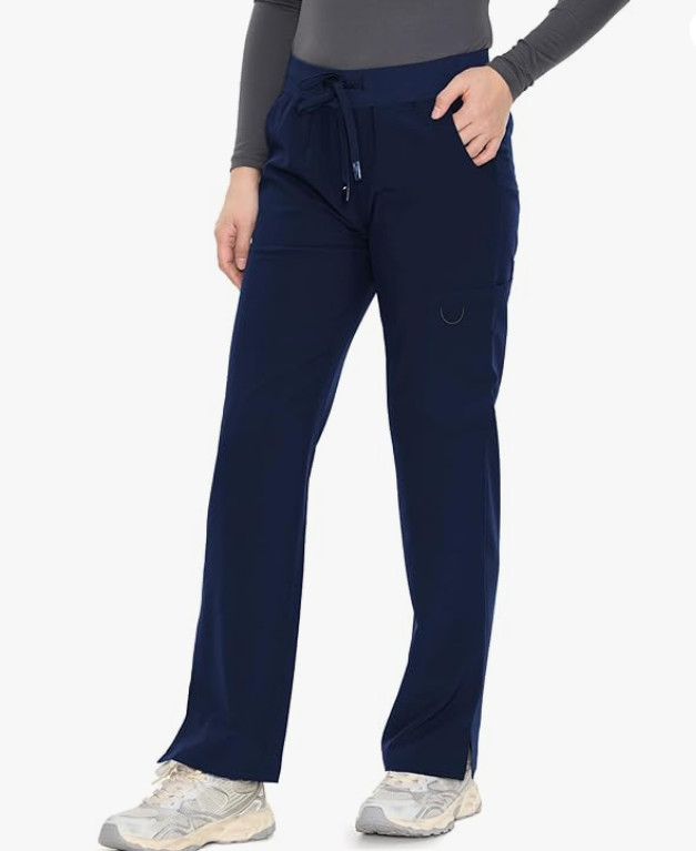 COZYFIT Scrub Pants for Women - Straight-Leg Cargo Pants with 3 Pockets, Drawstring Scrub Pants