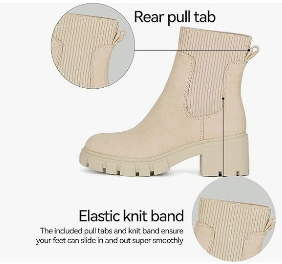 Athlefit Women's Chelsea Boots Fashion Slip on Platform Ankle Boots Lug Sole Chunky Booties