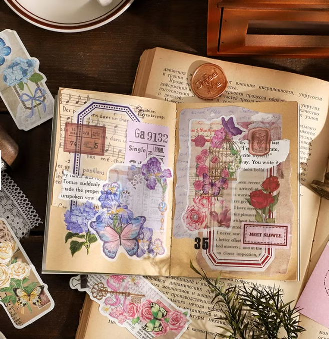 InfeelMe Warm Space Flower Poetry Paper Series and Paper DIY Retro Pocket Decoration and Paper Sticker Pack 20 Sheets