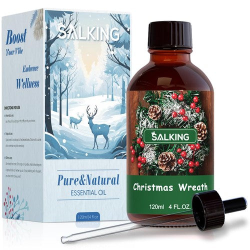 SALKING Christmas Wreath Fragrance Oil, 120ml (4 Fl Oz) Premium Essential Oils for Diffuser, Candle Scents for Candle Making, Soap Making Supplies, Diffuser Oil Scents, Holiday Gifts