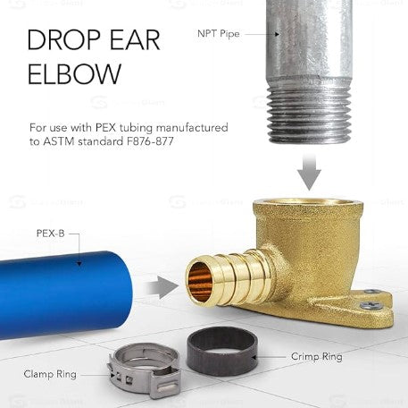 QYEM0034-OM 3/4 Inch Drop Ear Elbows X FIP, No Lead DZR Brass Construction, Barb, Compatible w/PEX Pipe, Low-Cost Plumbing Connection, Durability Easy to Install, 37