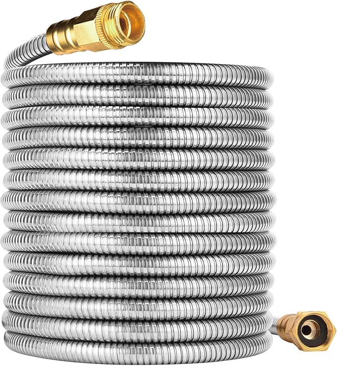 Stainless Steel Garden Hose: Durable Quality Metal with High-pressure Water Output for Gardeners 100 FT