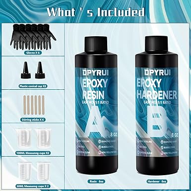 16OZ Epoxy Resin Kit-Crystal Clear Resin and Hardener Resin Epoxy kit,No Yellowing, No Bubbles Casting Resin Perfect for Jewelry Making Molds Crafts DIY 1:1 Ratio 8OZx2