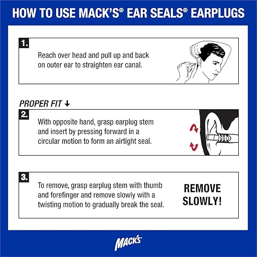 Macks Ear Seals Shooting Earplugs, 1 Pair with Detachable Cord - 26db High NRR