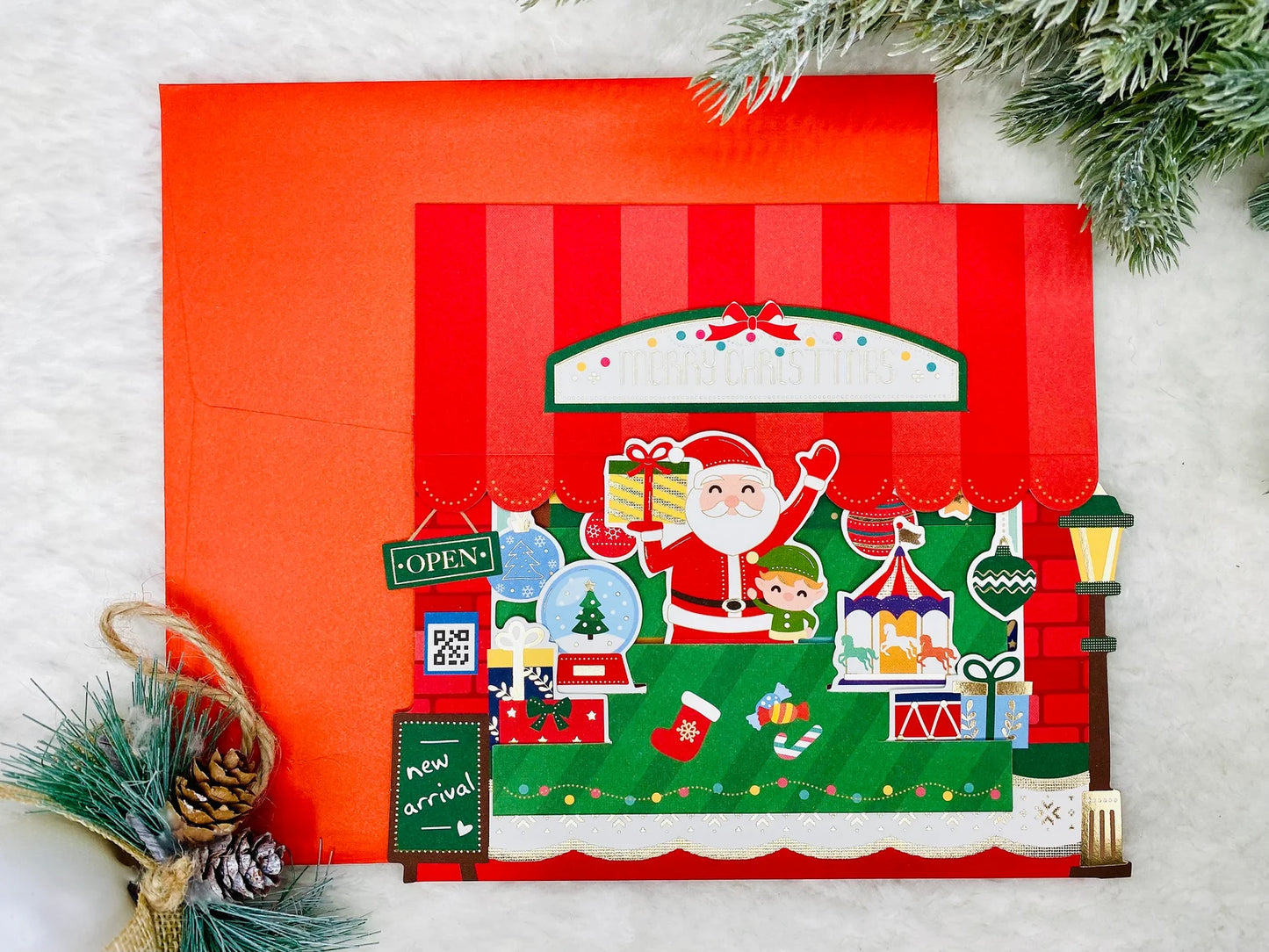 Christmas Toy Store, 3D Christmas Pop Up Card, Gold Foil Card, Merry Christmas Card, Holiday Card, Christmas Decoration