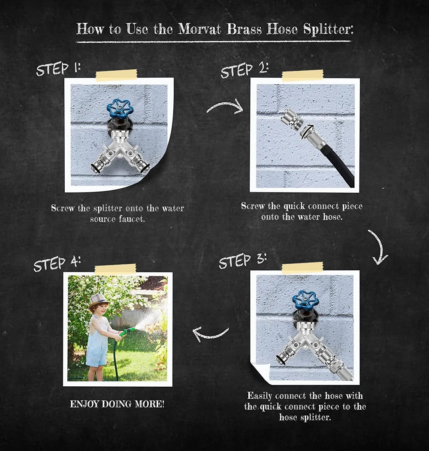 Morvat Nickel Plated Brass Garden Hose 2-Way Splitter & Quick Connect Fittings