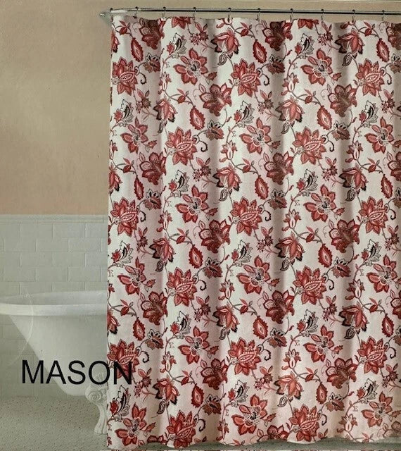 MASON Red Shower Curtain With Hooks Size 70 x 72 in