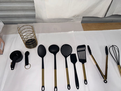 Styled Settings Black and Gold Kitchen Utensils Set - 18 Piece Nonstick BPA Free Silicone Cooking Tools with Measuring Cups - Luxury Kitchen Accessories for Stylish Cooking and Baking