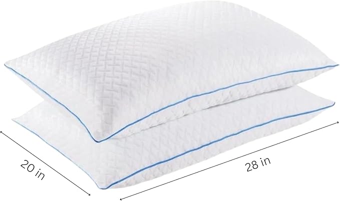 Pure lux Gel Memory Foam Adjustable Cooling Pillow, Queen 2 Pack, 20 x 28 inches